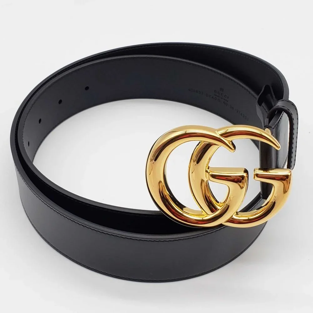 100% Authentic Gucci GG Marmont Leather Black Belt with Shiny Gold Buckle New - Picture 1 of 9